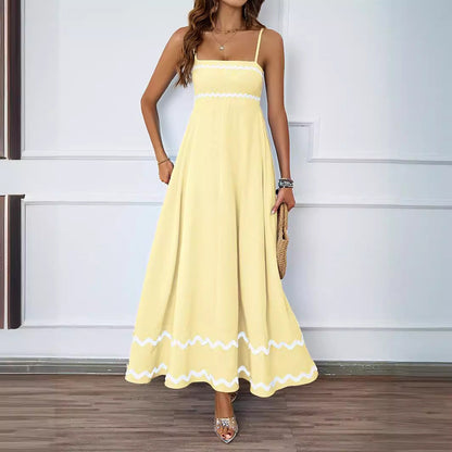 Damen Maxi-Kleid Rüschensaum Spaghettiträger Norvielle