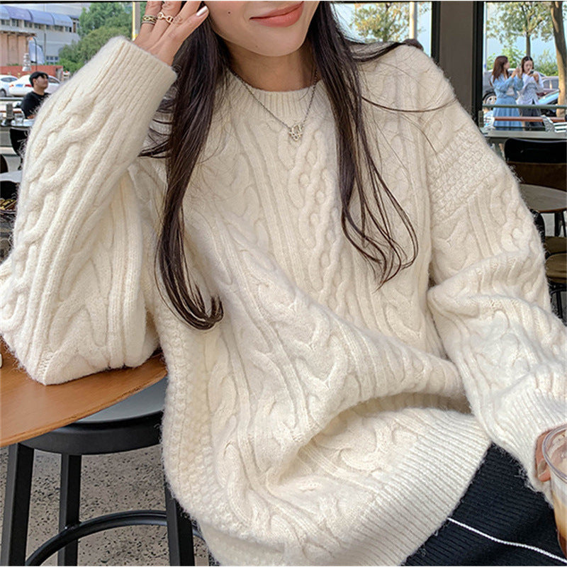 Damen Grobstrickpullover Zopfmuster Weitschnitt - Norvielle