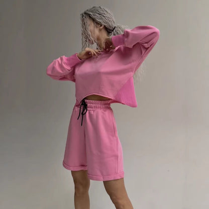 Damen Sweatshirt-Set mit Shorts Kordelzug Bunt