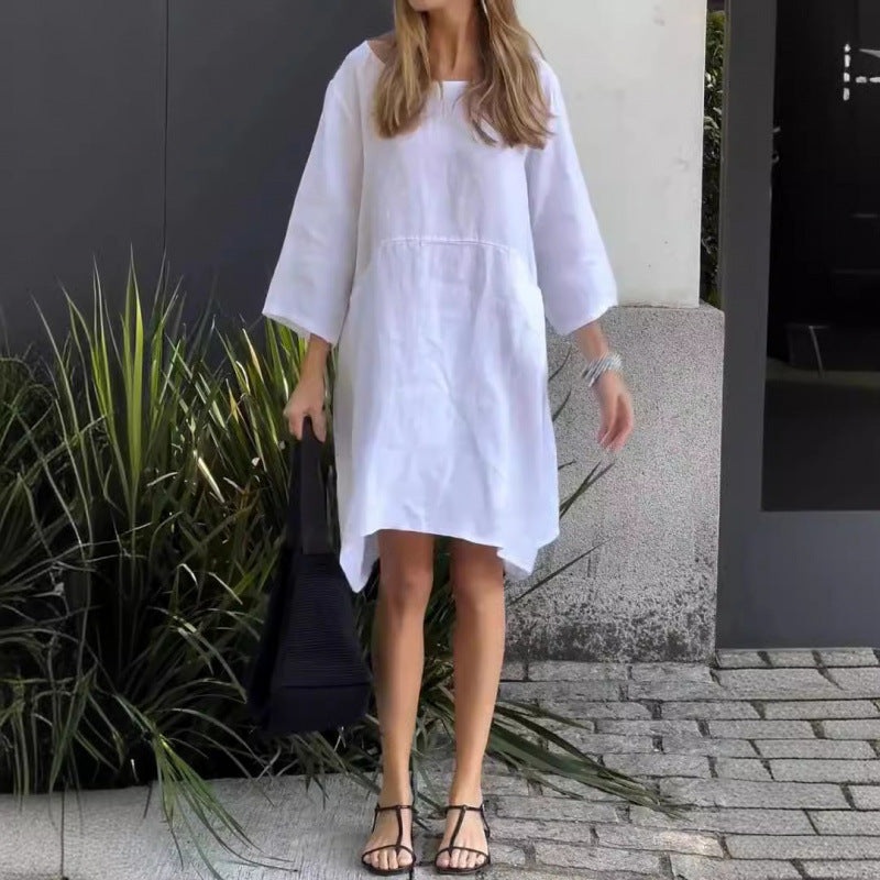 Norvielle Damen Einfaches Baumwollkleid Mit Taschen