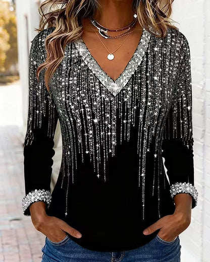 Damen Pullover V-Ausschnitt Glitzernd Strassdetails