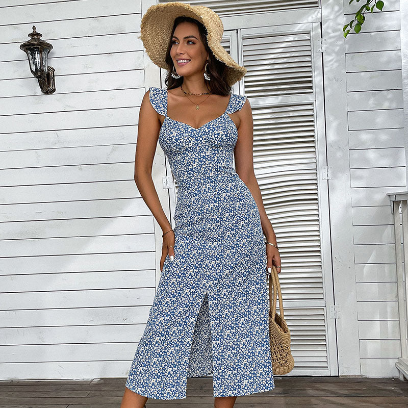 Damen Midi-Kleid Blumenmuster Tailliert Norvielle