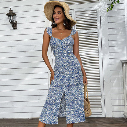 Damen Midi-Kleid Blumenmuster Tailliert Norvielle