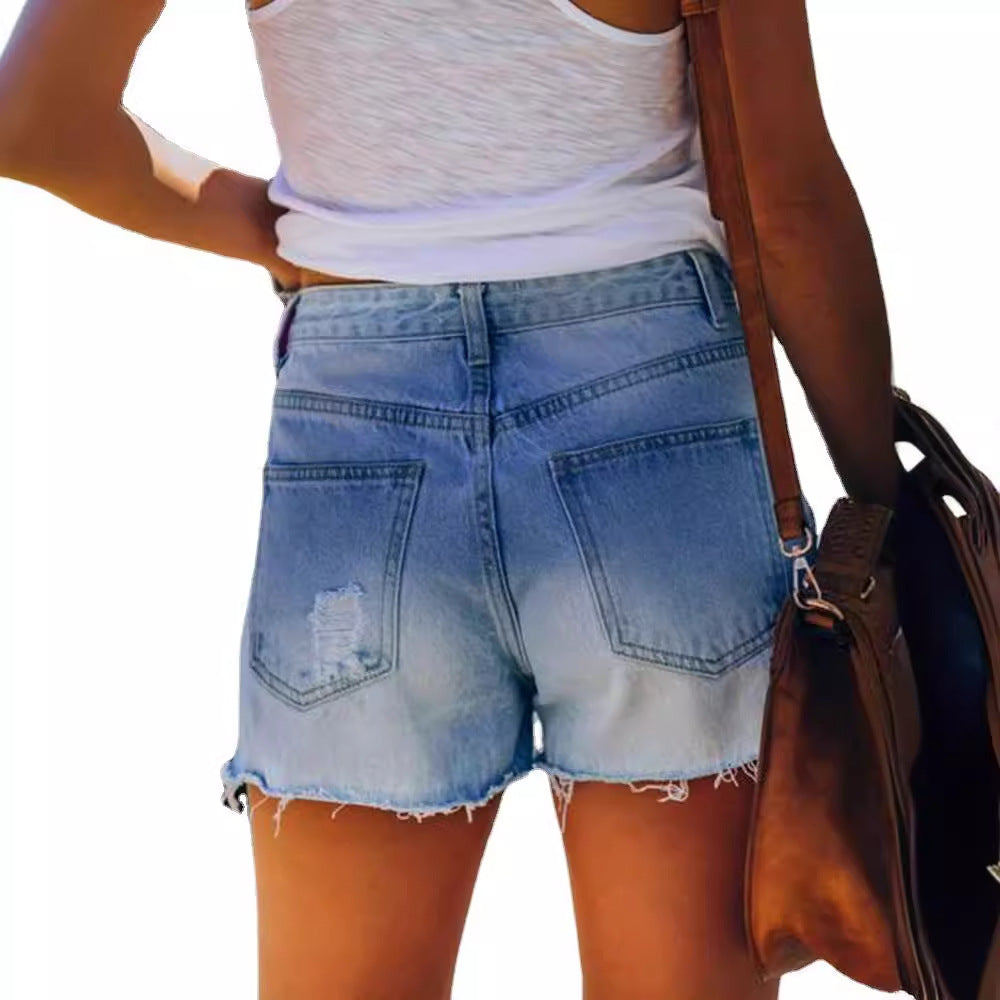Damen Jeansshorts Used-Look Mit Sternen-Applikationen