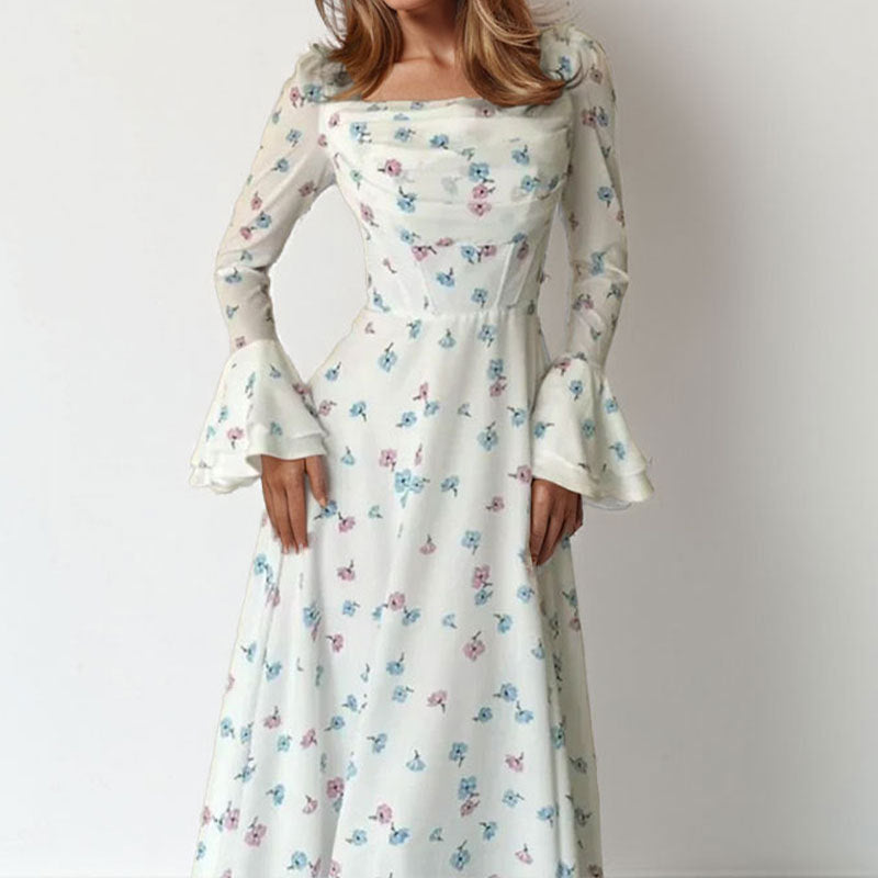 Damen Maxikleid mit Blumenapplikationen und Volumenärmeln Norvielle