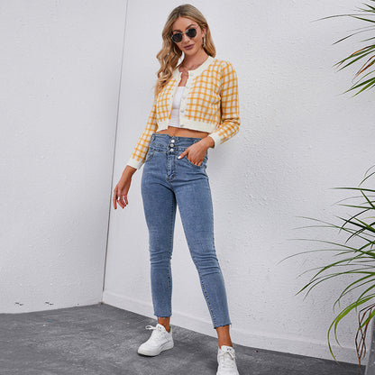 Damen Strickcardigan Karo Norvielle Weich Grün