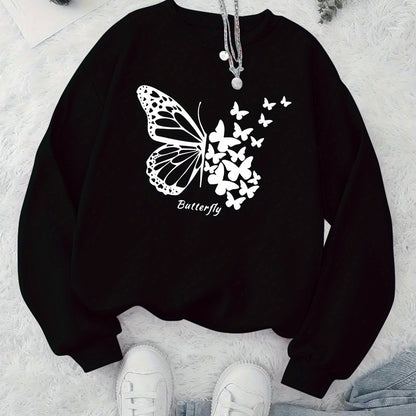 Damen Sweatshirt Schmetterlingsmotiv Lässig Grün