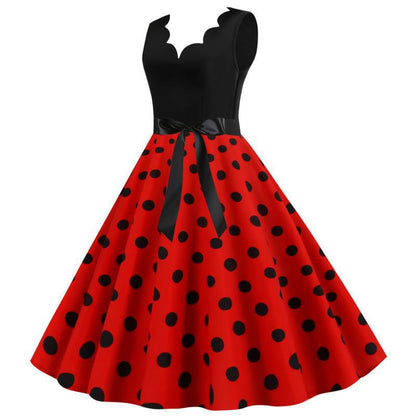 Damen Swing-Kleid Gepunktet V-Ausschnitt Elegant