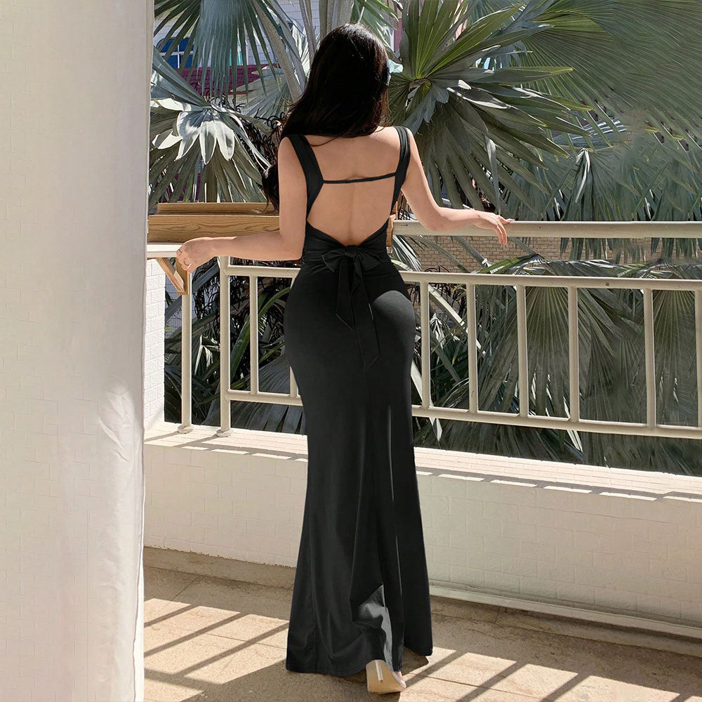 Damen Abendkleid Raffinierter Rückenausschnitt Dekorativer Bindebund