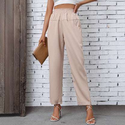 Damen Freizeithose Elastischer Bund Seitentaschen Beige - Norvielle