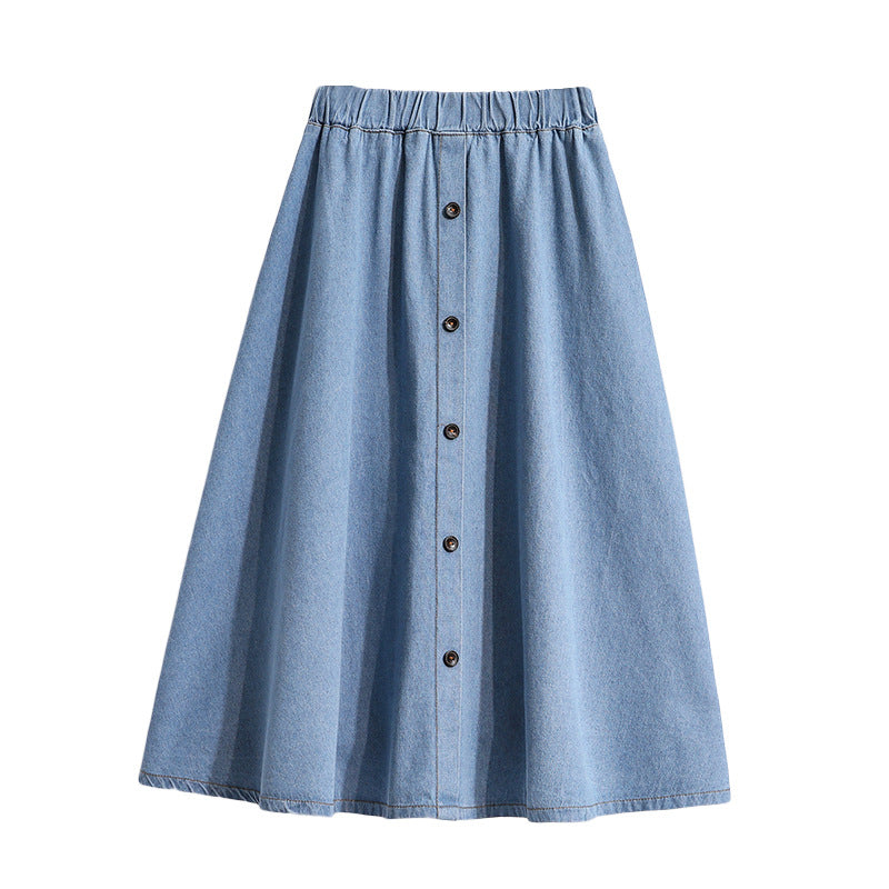 Damen Denim-Rock Lang mit Druckknöpfen