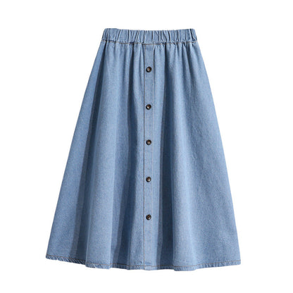 Damen Denim-Rock Lang mit Druckknöpfen