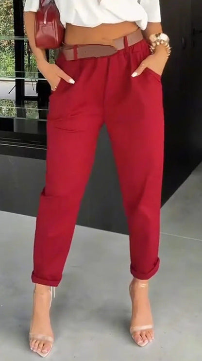 Damen Chinohose Elastischer Bund Weites Bein Norvielle