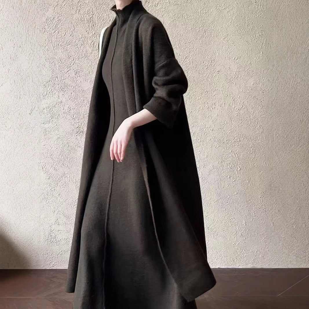 Damen Maxikleid Hochkragen Überschnittene Ärmel Norvielle