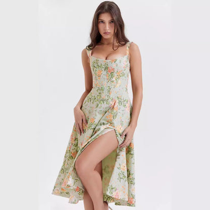 Damen Sommerkleid mit Blumenmuster und hoher Beinschlitze Norvielle