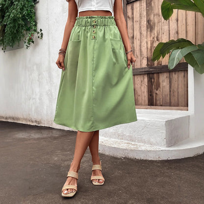 Damen A-Linie Midi-Rock Elastisch Mit Knopfverschluss