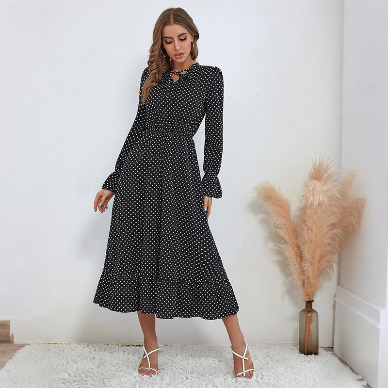 Damen Maxikleid mit Punkten und Taillengürtel - Norvielle