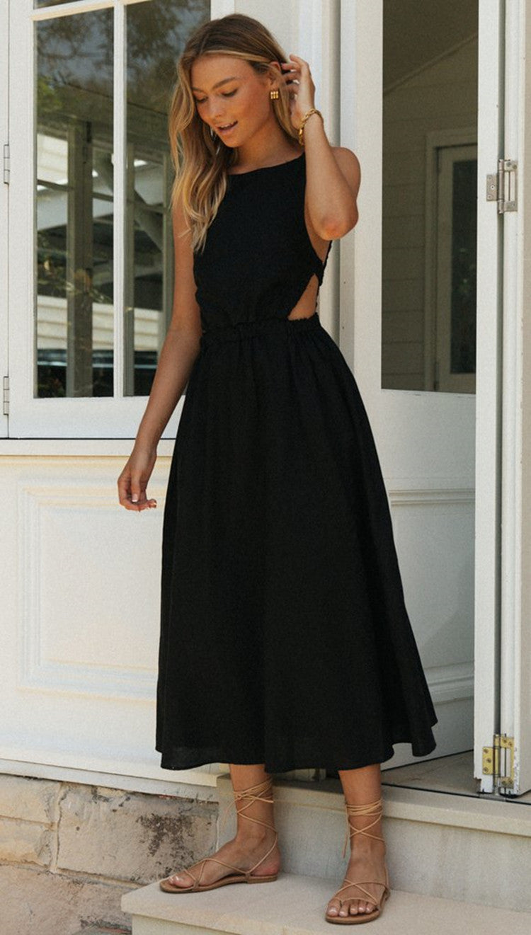 Damen Sommermaxikleid Raffinierter Schnitt Verstellbarer Taillenzug