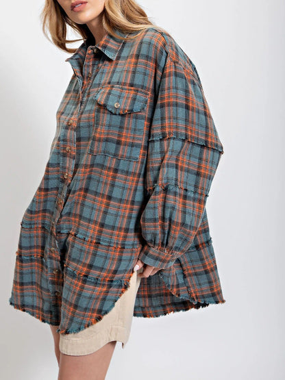 Damen Oversized-Hemdjacke Karomuster Norvielle