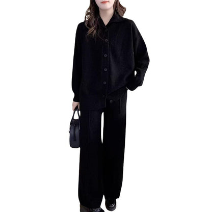 Damen Strickensemble Hochkragen Knöpfe Norvielle
