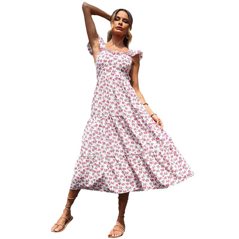 Damen Maxikleid Floralmuster Rüschendetails