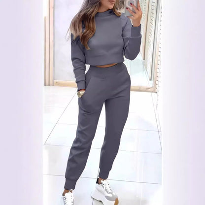 Damen Sportliches Loungewear-Set Crop-Oberteil elastische Hosen
