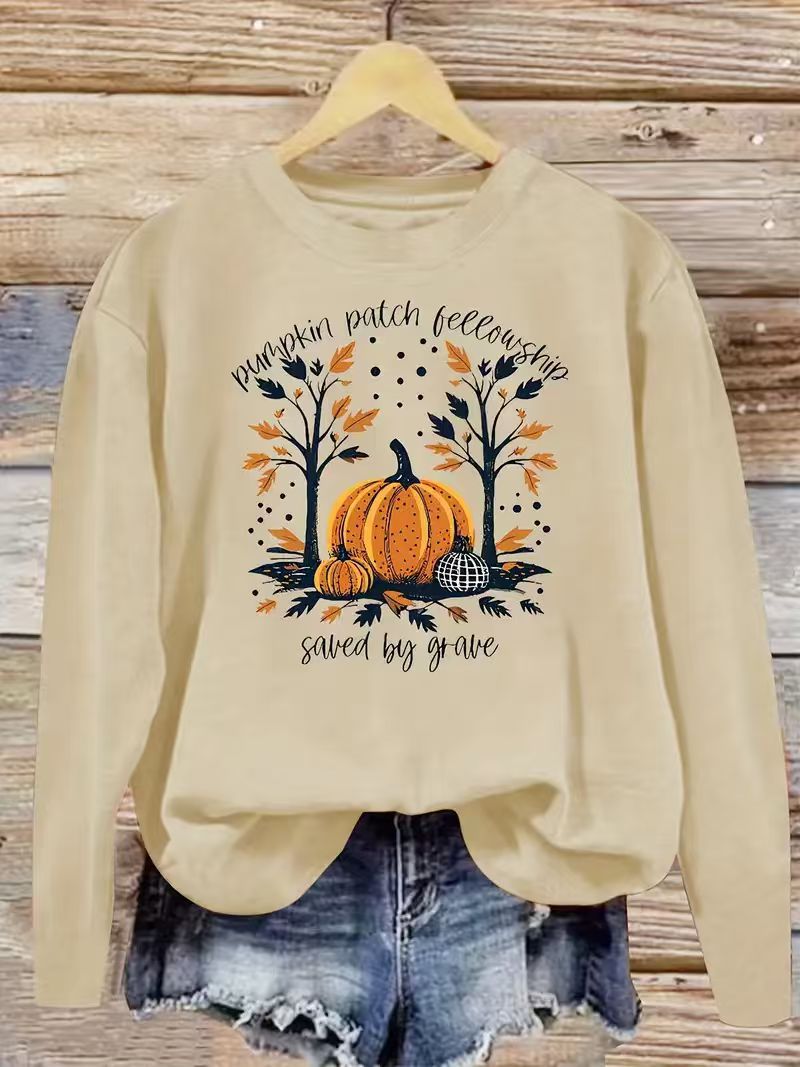 Damen Sweatshirt Herbstlich Kürbis Motiv Lässig Norvielle