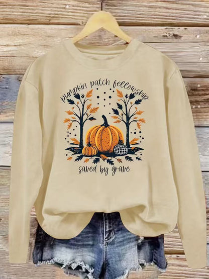 Damen Sweatshirt Herbstlich Kürbis Motiv Lässig Norvielle
