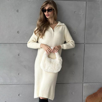 Damen Strickkleid Stehkragen Reißverschluss Norvielle