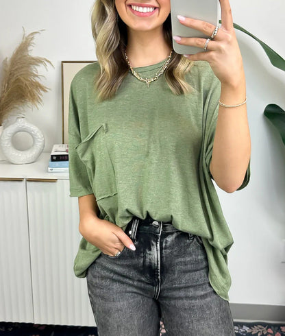 Damen Oversized T-Shirt mit Tasche aus Baumwolle