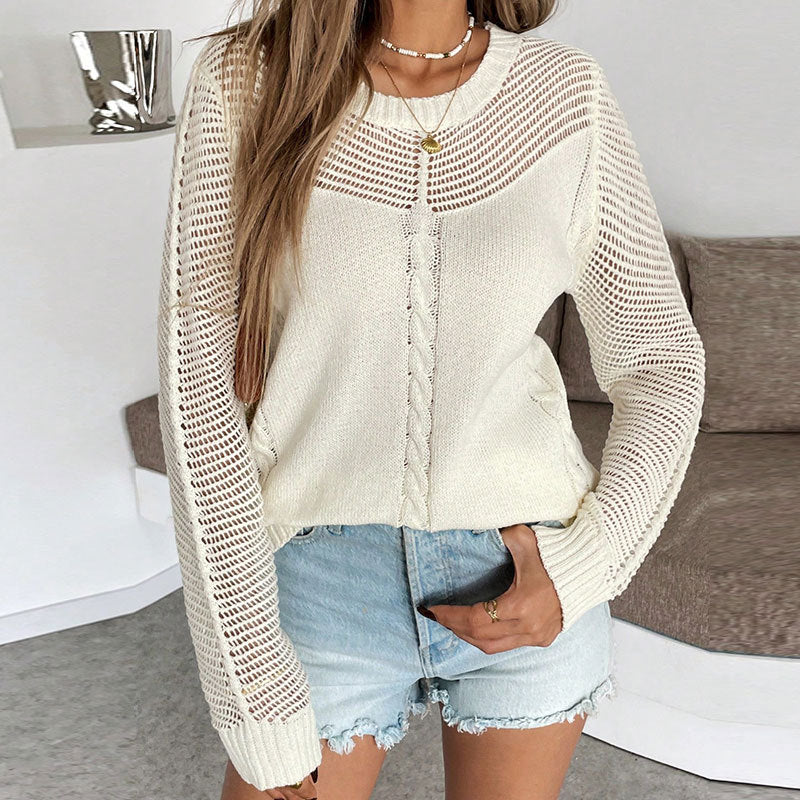 Damen Pullover Netzdetails Zopfstrick Norvielle