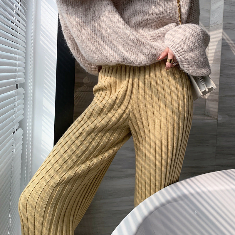 Damen Rippstrickhose Weites Bein Hochwerder Hose Norvielle