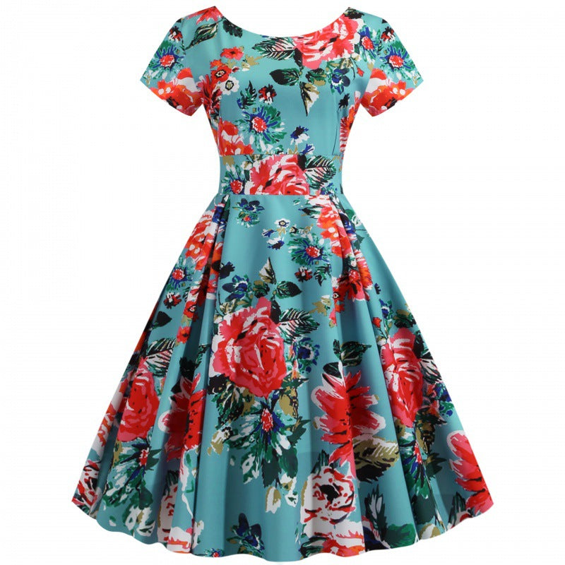 Damen Blumenkleid Weicher Stoff Midi-Länge Schwarz - Norvielle