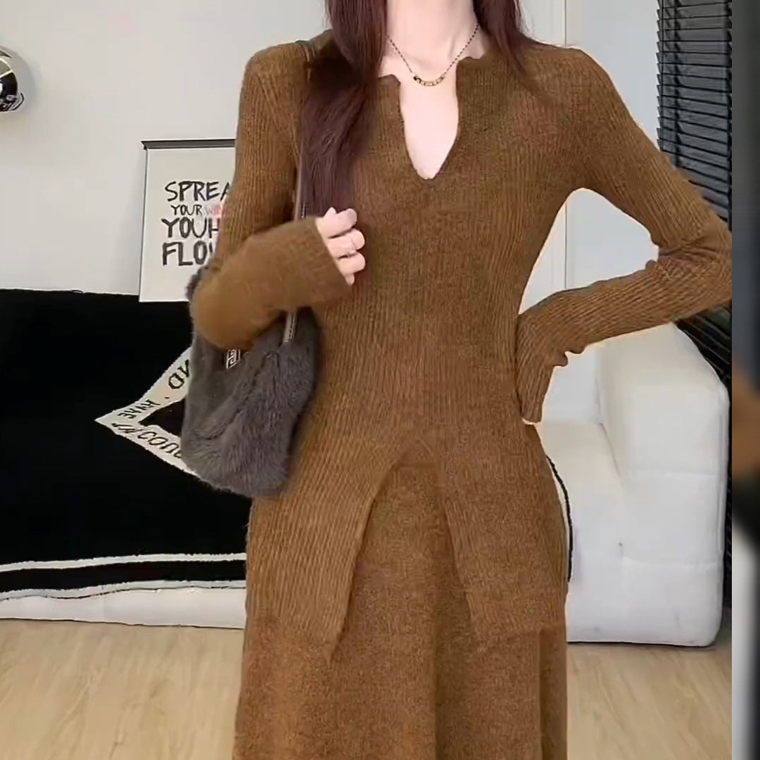 Damen Rippstrickpullover V-Ausschnitt Lässig