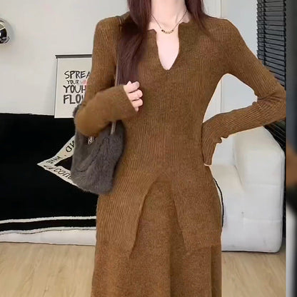 Damen Rippstrickpullover V-Ausschnitt Lässig