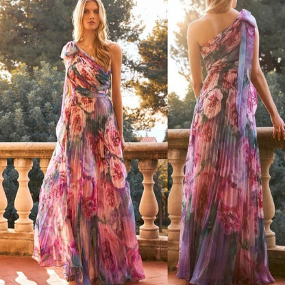 Damen Schulterfreies Maxikleid Floralmuster Falten Norvielle - Norvielle