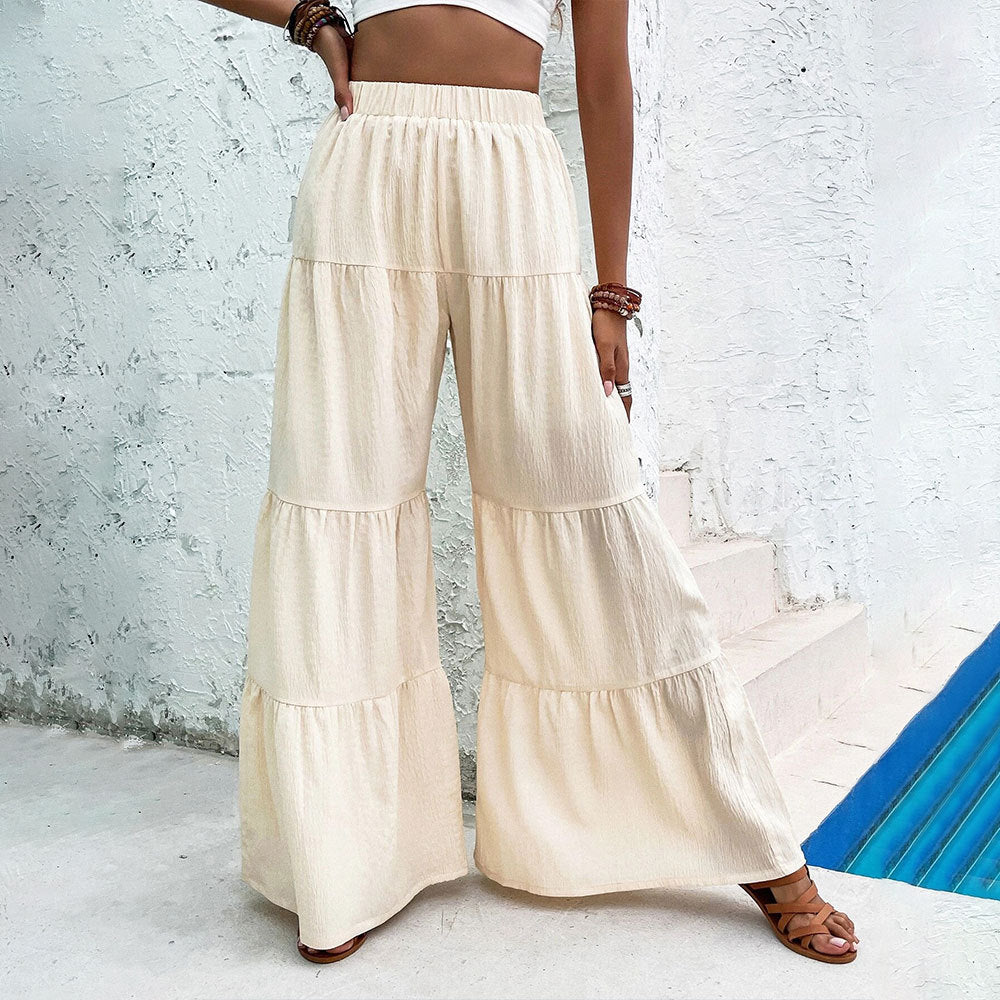 Damen Palazzo-Hose Weit Elastischer Bund Schwarz Norvielle - Norvielle
