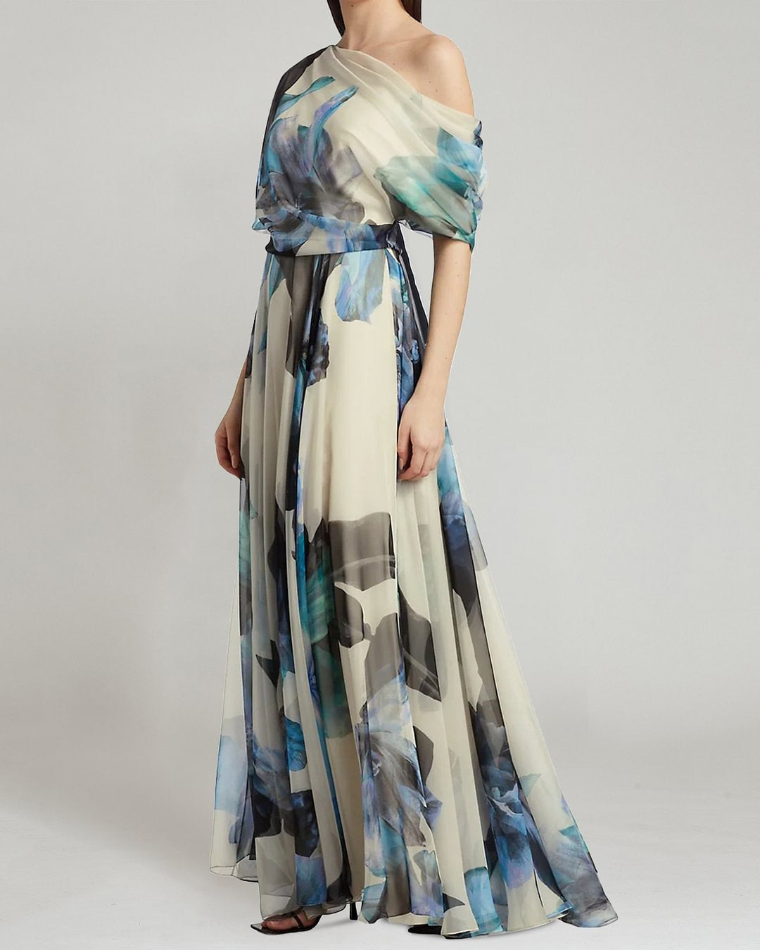 Damen Chiffon-Kleid Schulterfrei Floralmuster Norvielle