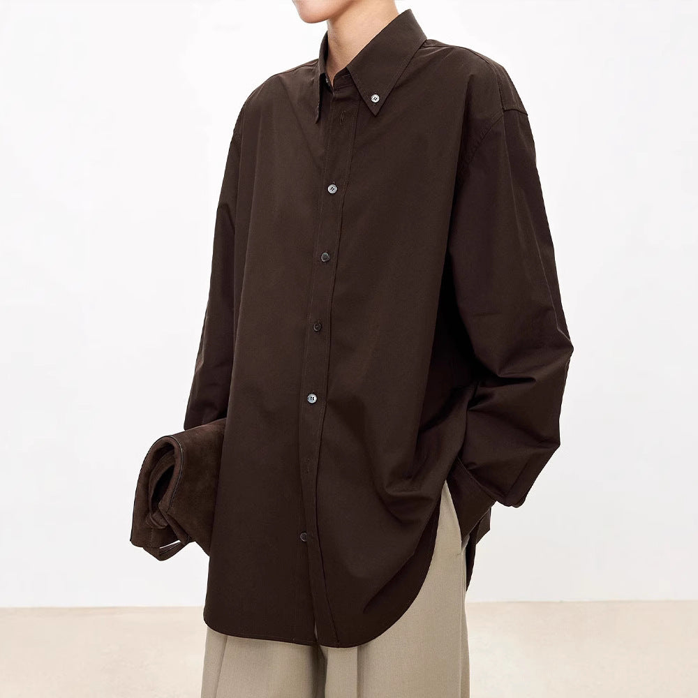 Damen Oversized Bluse aus Baumwolle mit Knöpfen Beige