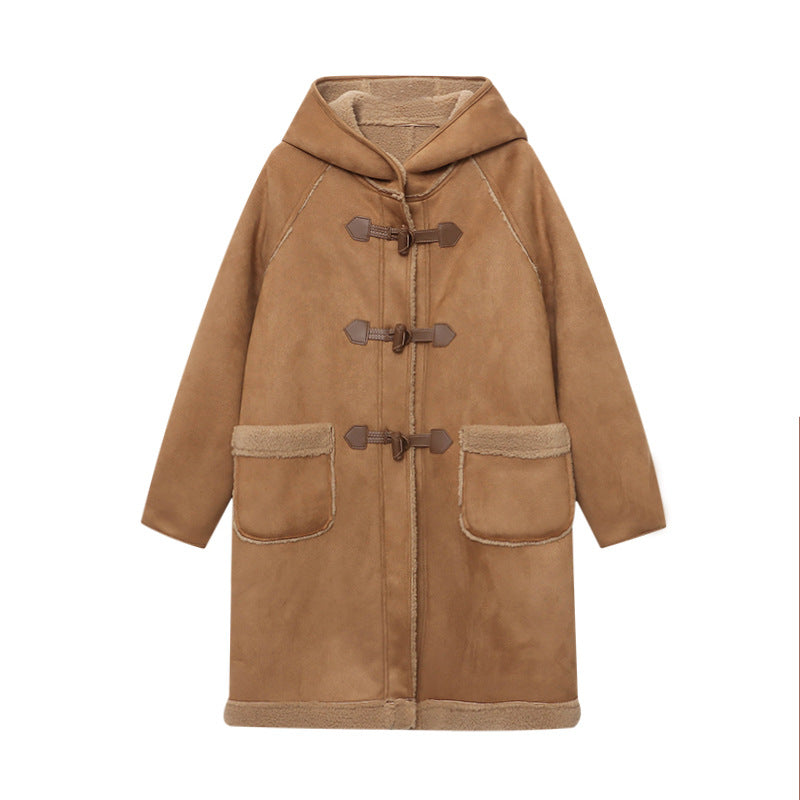 Damen Dufflecoat Strickmaterial Gemütliches Innenfutter
