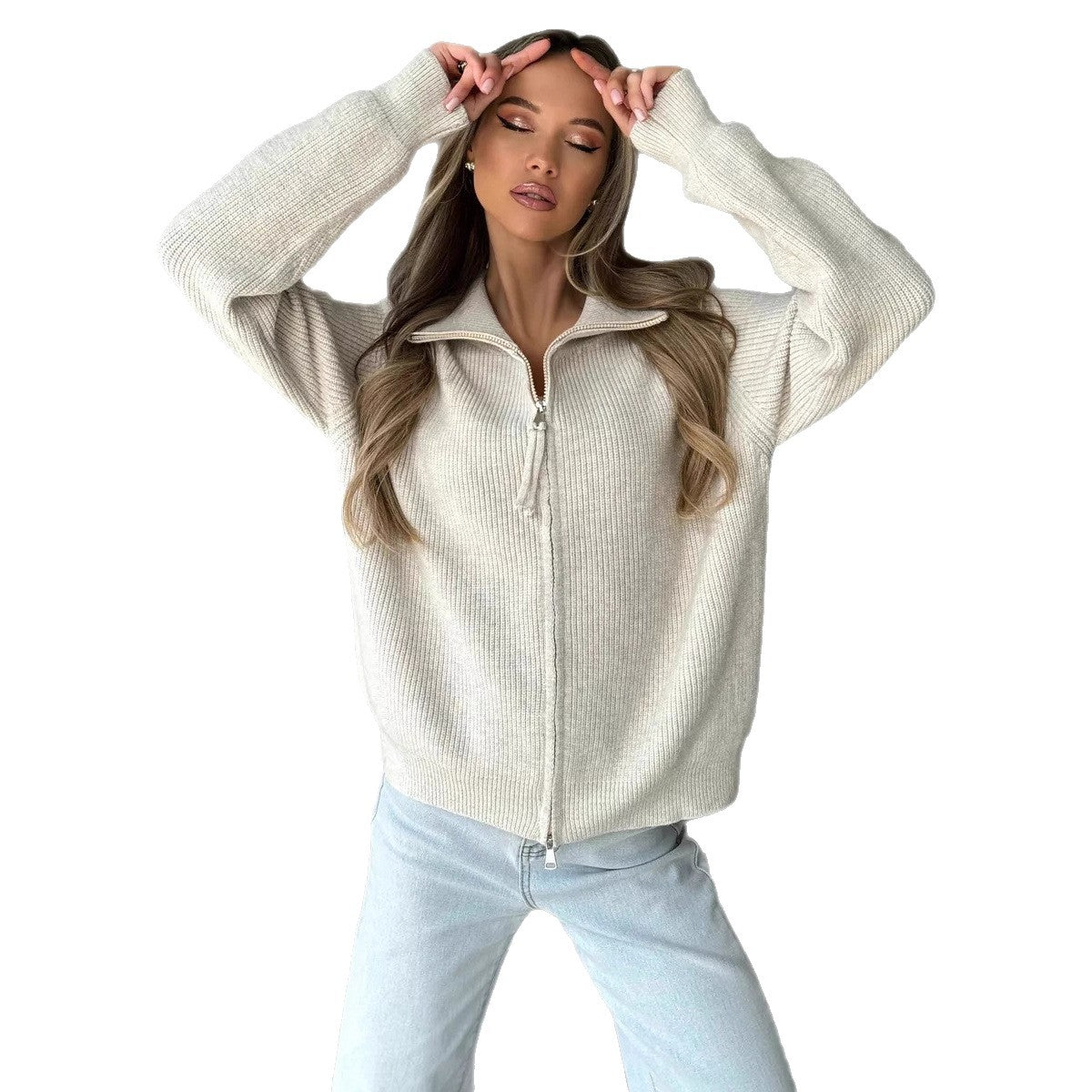 Damen Strickjacke Hochkragen Norvielle