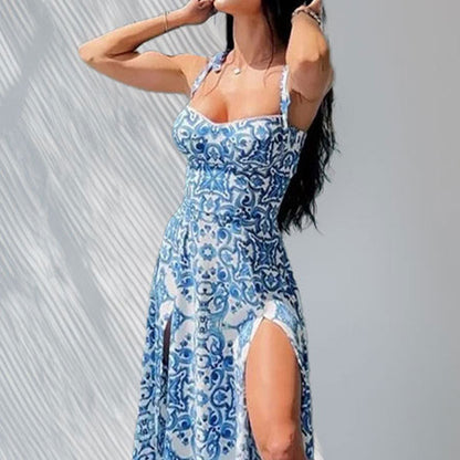 Damen Maxikleid mit seitlichem Schlitz und Blumenmuster - Norvielle