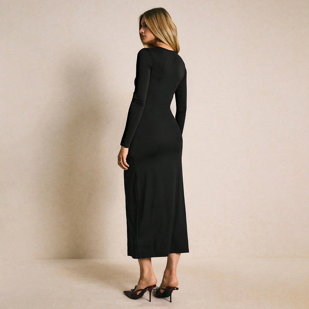 Damen Maxi-Kleid Elegant Drapierungsdesign Hochschlitz Norvielle