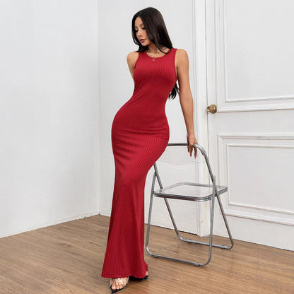 Damen Ripp Maxi-Kleid Figurbetont Rundhalsausschnitt Norvielle