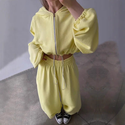 Damen Hoodie Set Cropped Sweatshirt und weite Hose Norvielle - Norvielle
