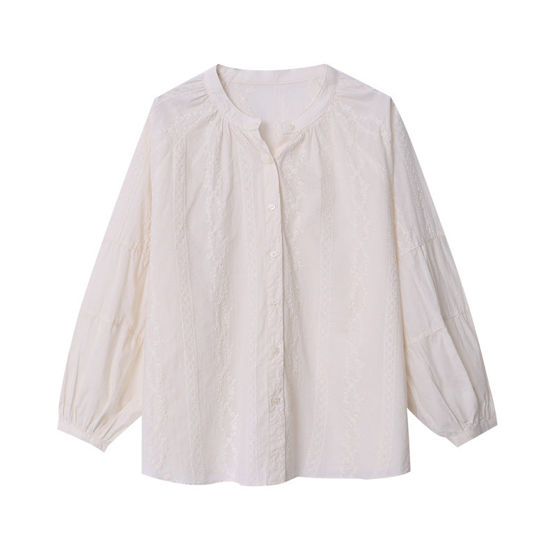 Damen Bluse Puffärmel Feines Stickdesign Norvielle