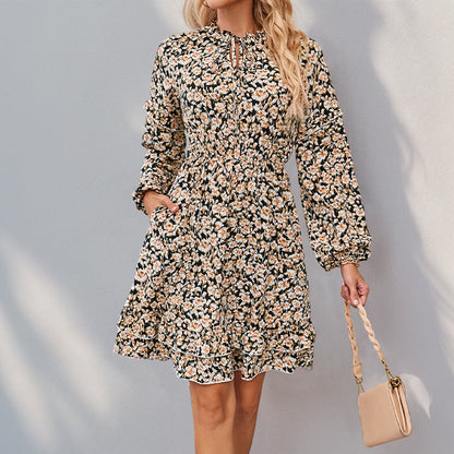 Damen Blusenkleid Norvielle Floralmuster Voluminöse Ärmel - Norvielle