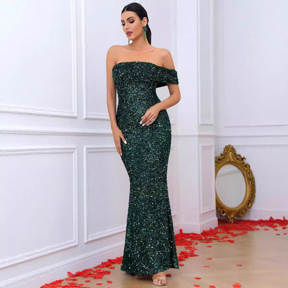 Damen Abendkleid Schulterfrei Pailletten Norvielle - Norvielle