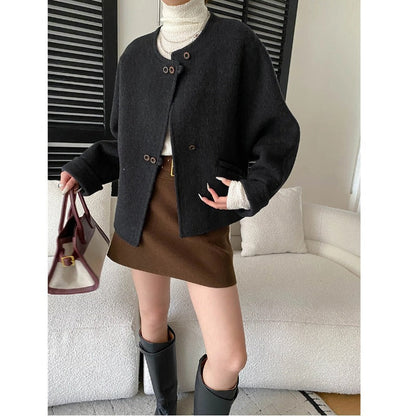 Damen Oversized-Jacke Wollmix Knöpfe