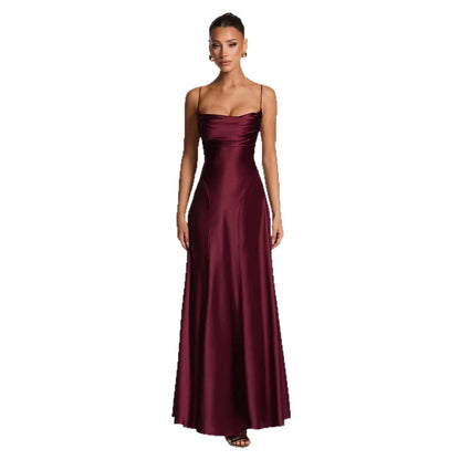 Damen Maxikleid Satin Elegantes Design Spaghetti-Träger